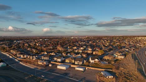 Aerial-view-of-Kennewick,-Washington's-suburban-houses-at-sunset