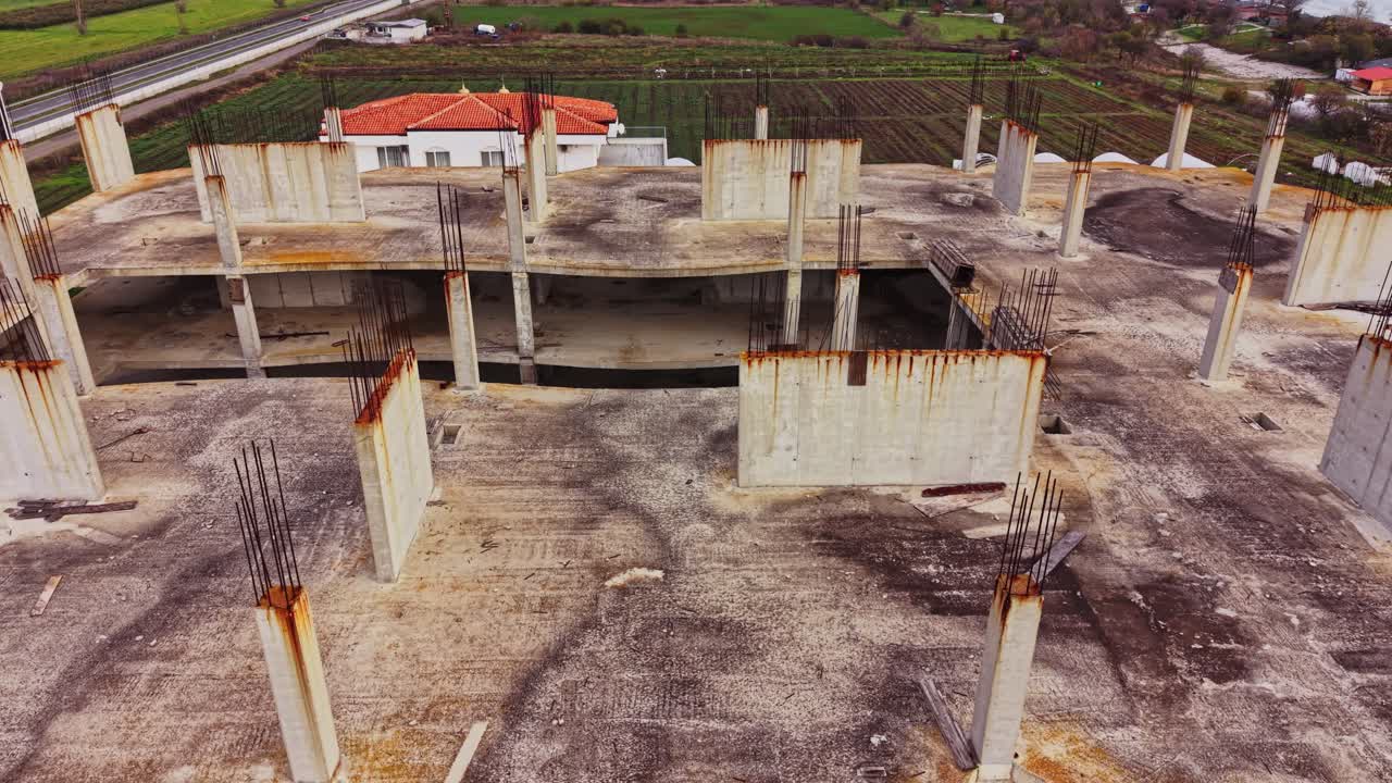 Construction site view showing foundation work on a new building