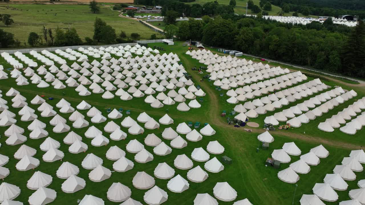 drone flyover tent village at music festival clamping and music festival in Waterford Ireland in summer