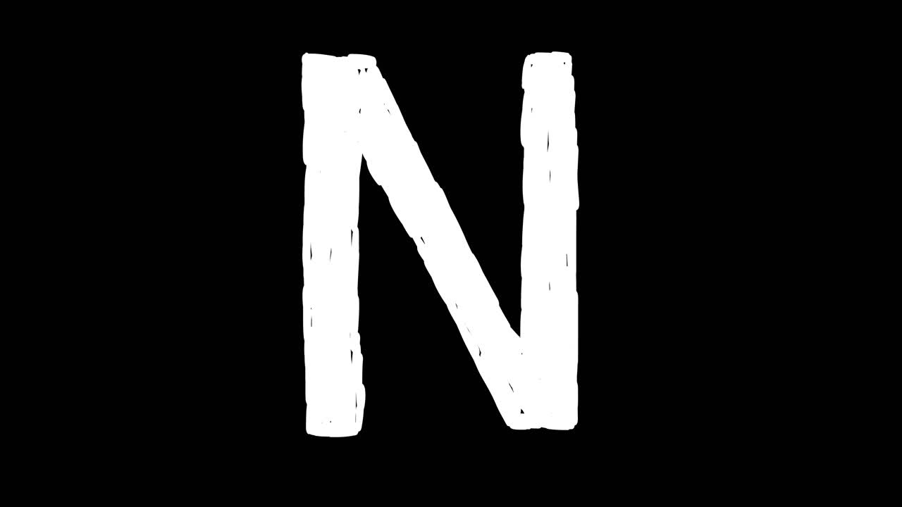 Lettera N scarabocchiata animata disegnata a mano su sfondo nero