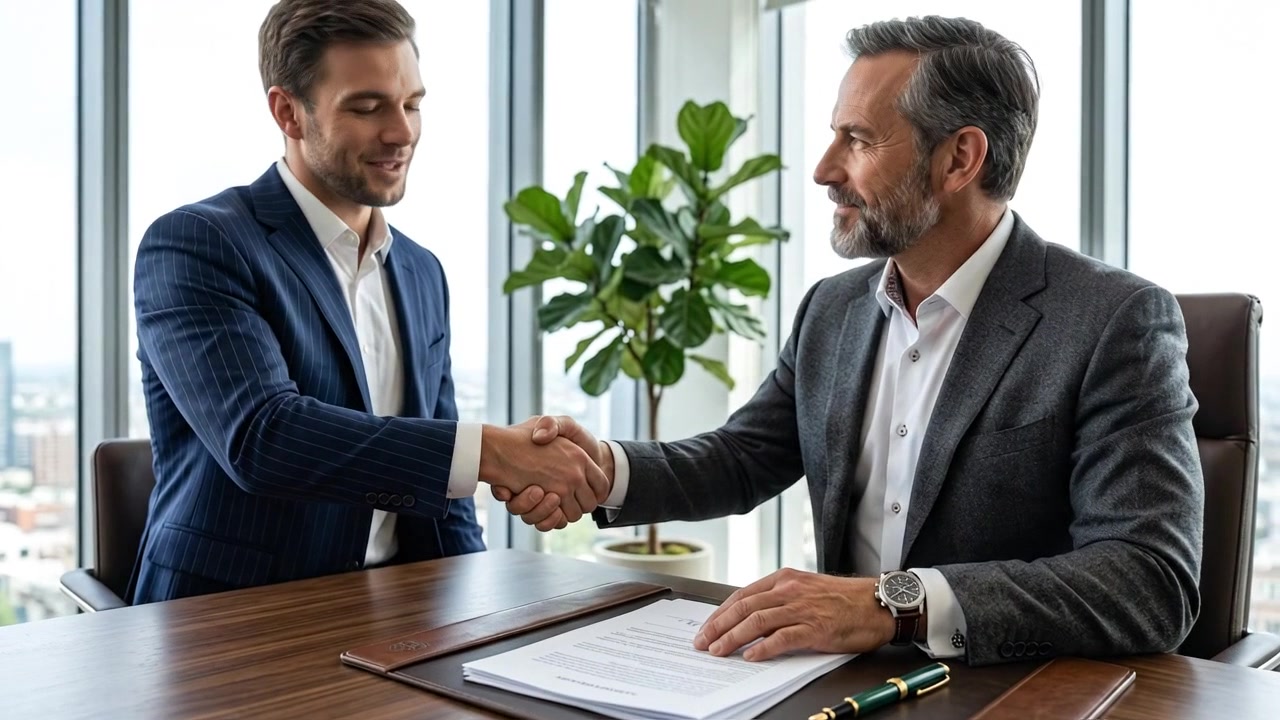 Corporate Professionals Shaking Hands After Successful Business Agreement