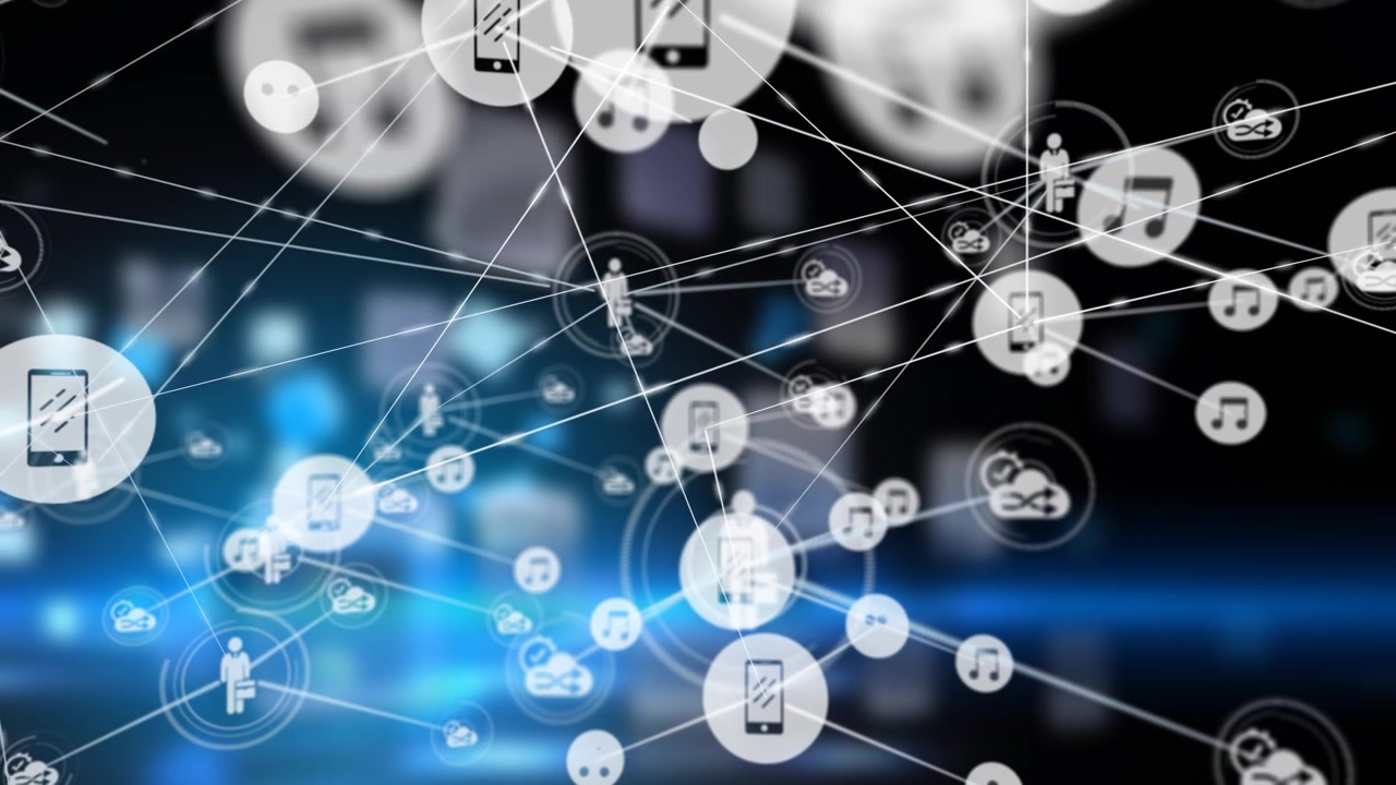 Digital video illustrerer globale ikonforbindelser og databehandling.