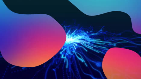 animación de manchas rosas y naranjas sobre corriente eléctrica azul sobre fondo oscuro