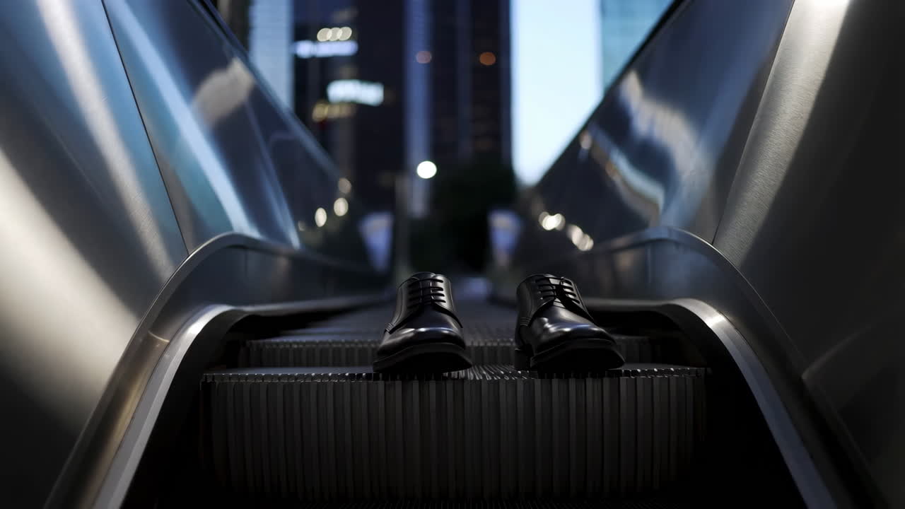 Shoes on Escalator in Urban City