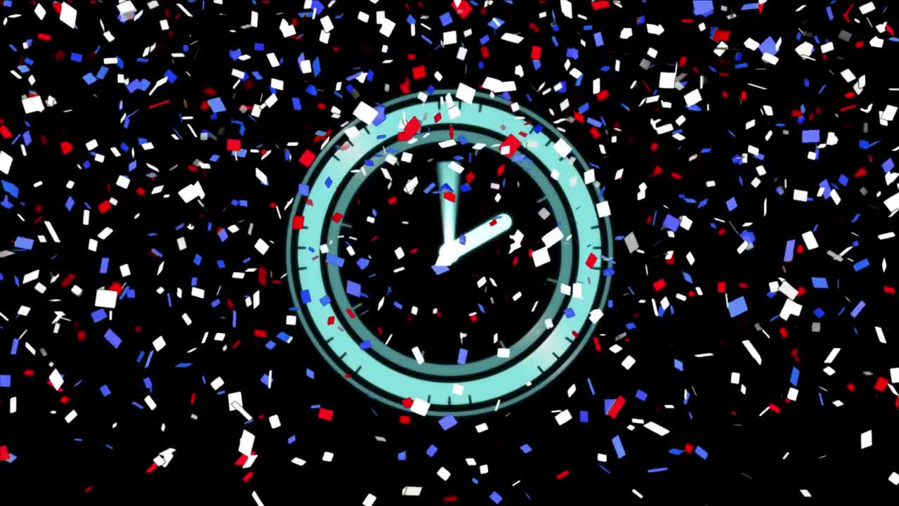 animación de confeti azul y rojo sobre escaneo de alcance sobre fondo negro