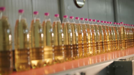 bottles on a conveyor belt in a beverage factory