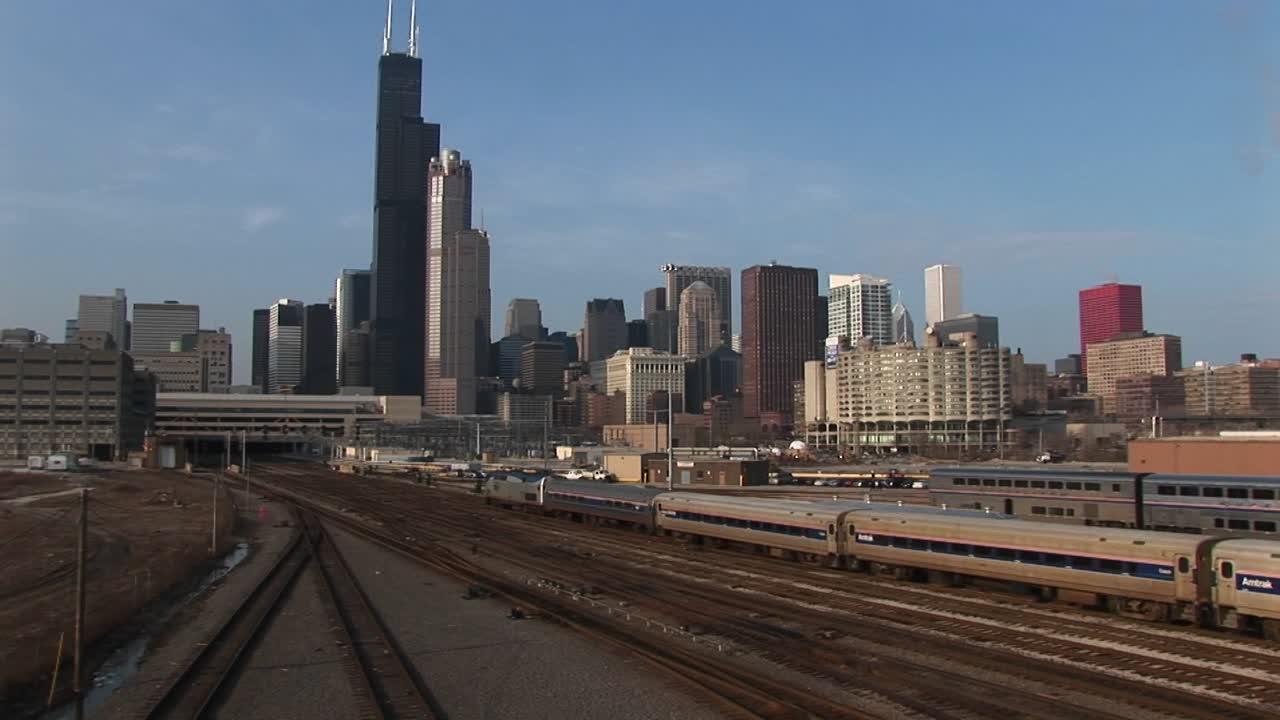 A Passenger Train Heads Into Downtown Chicago