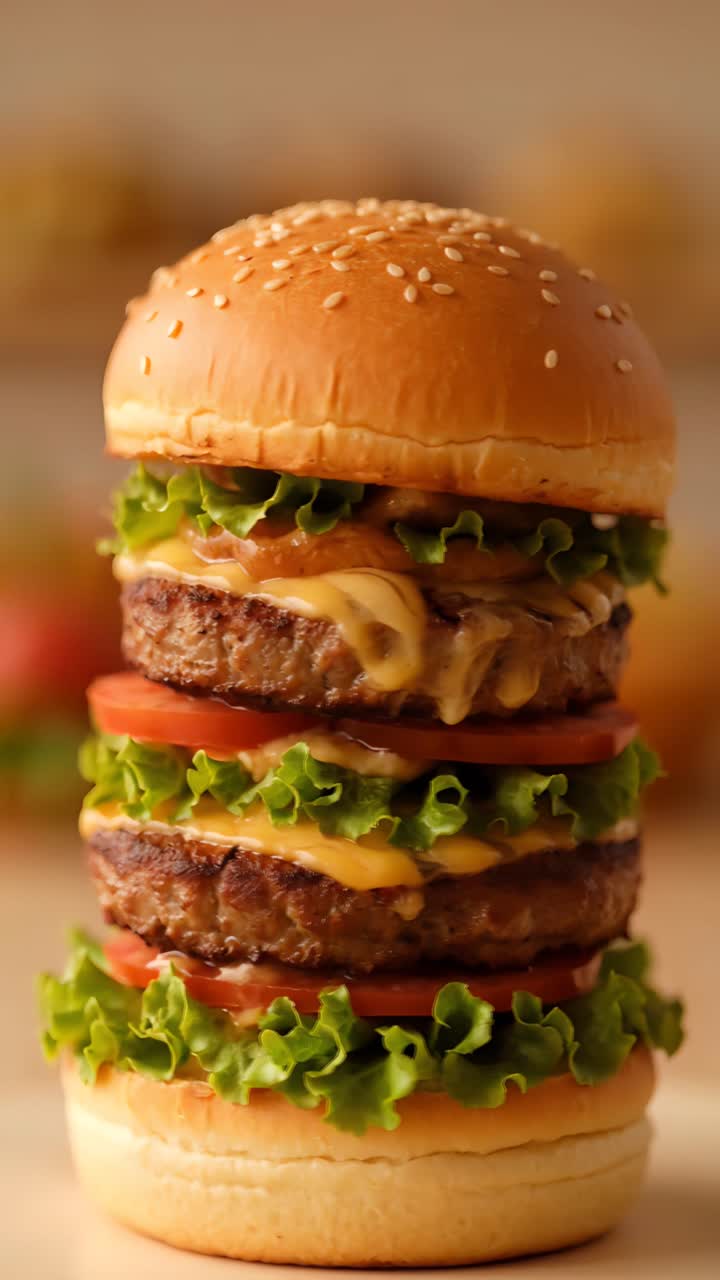 Hamburger Succoso Primo Piano Sfondo Bokeh 4K