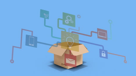 Animation of network of connections with icons over box
