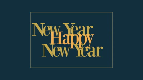 modern happy new year text in frame on blue gradient