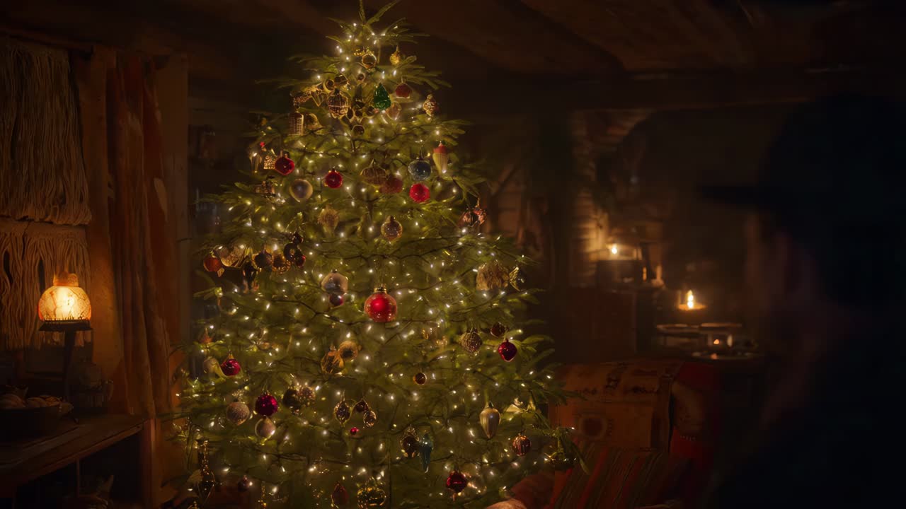 Christmas Tree in a Cozy Cabin