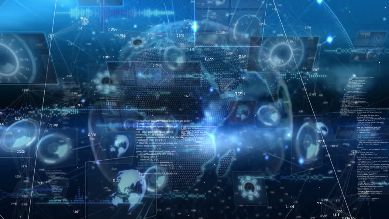 지구와 범위 스캐닝에 대한 데이터 처리 애니메이션