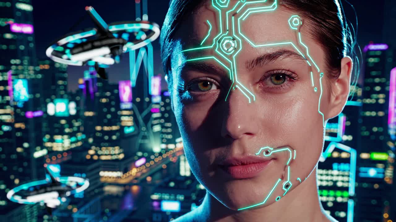Cyberpunk Woman in Futuristic City