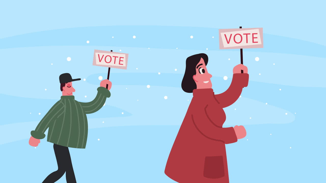 투표 표지판을 들고 있는 사람들