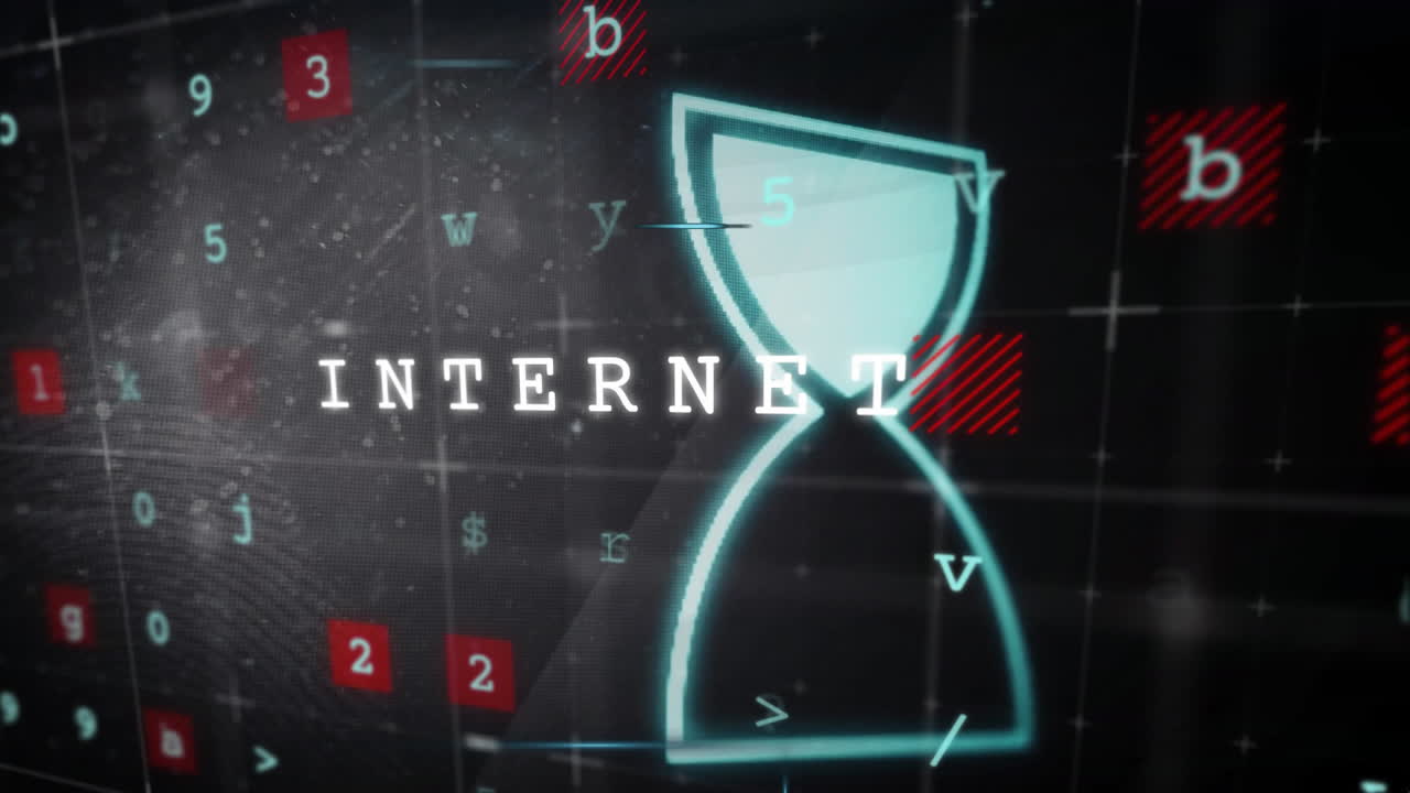 반이는 파란색 빛으로 어져 있는 글자와 숫자 위에 모래시계 애니메이션