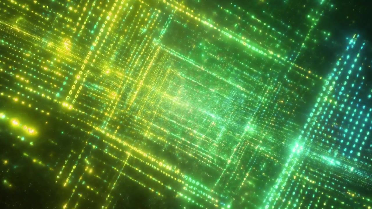 Abstract Digital Tunnel with Glowing Green Binary Code Data Stream