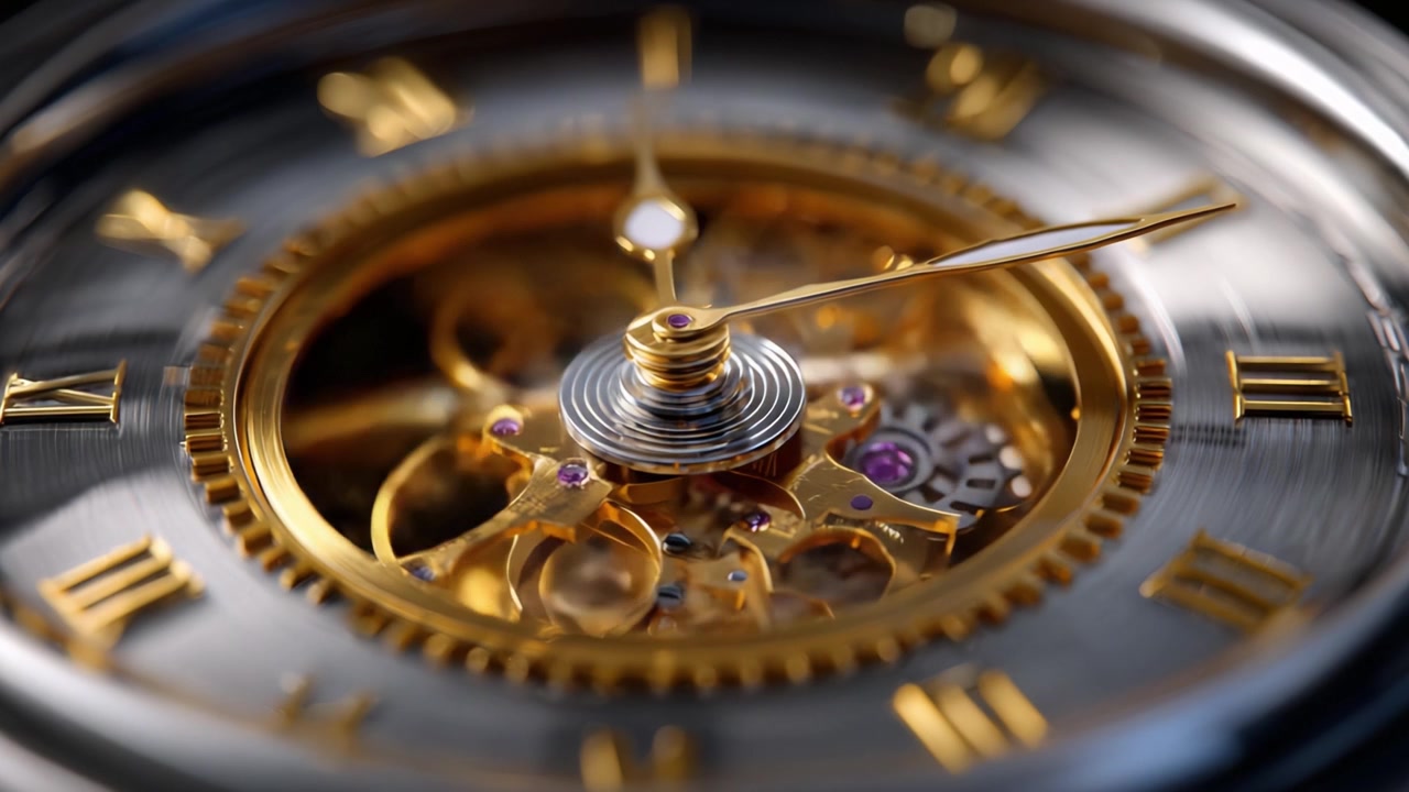 Intricate Mechanics and Craftsmanship of a Luxury Watch: A Close-Up View Showing the Beauty of the Movement and Detail in Watchmaking