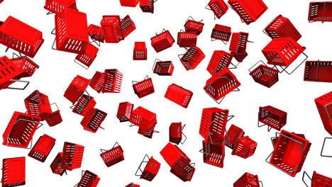 red shopping baskets on white background