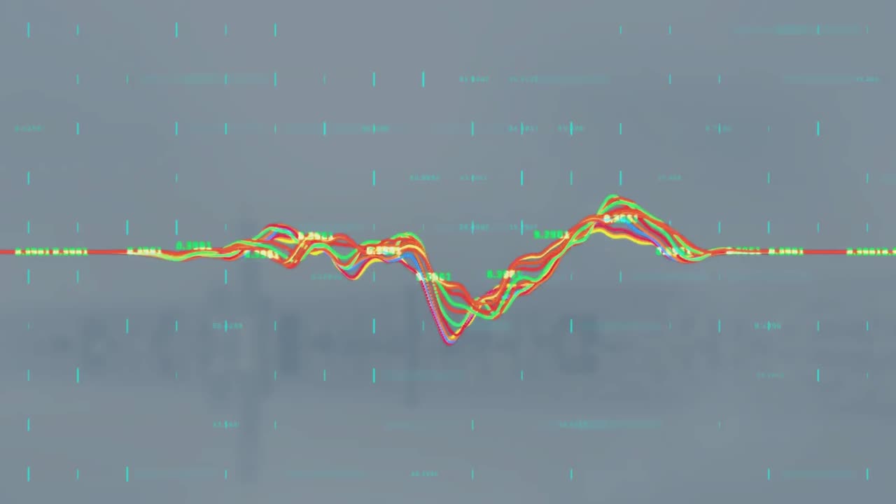 도시 풍경 위의 데이터 처리 애니메이션