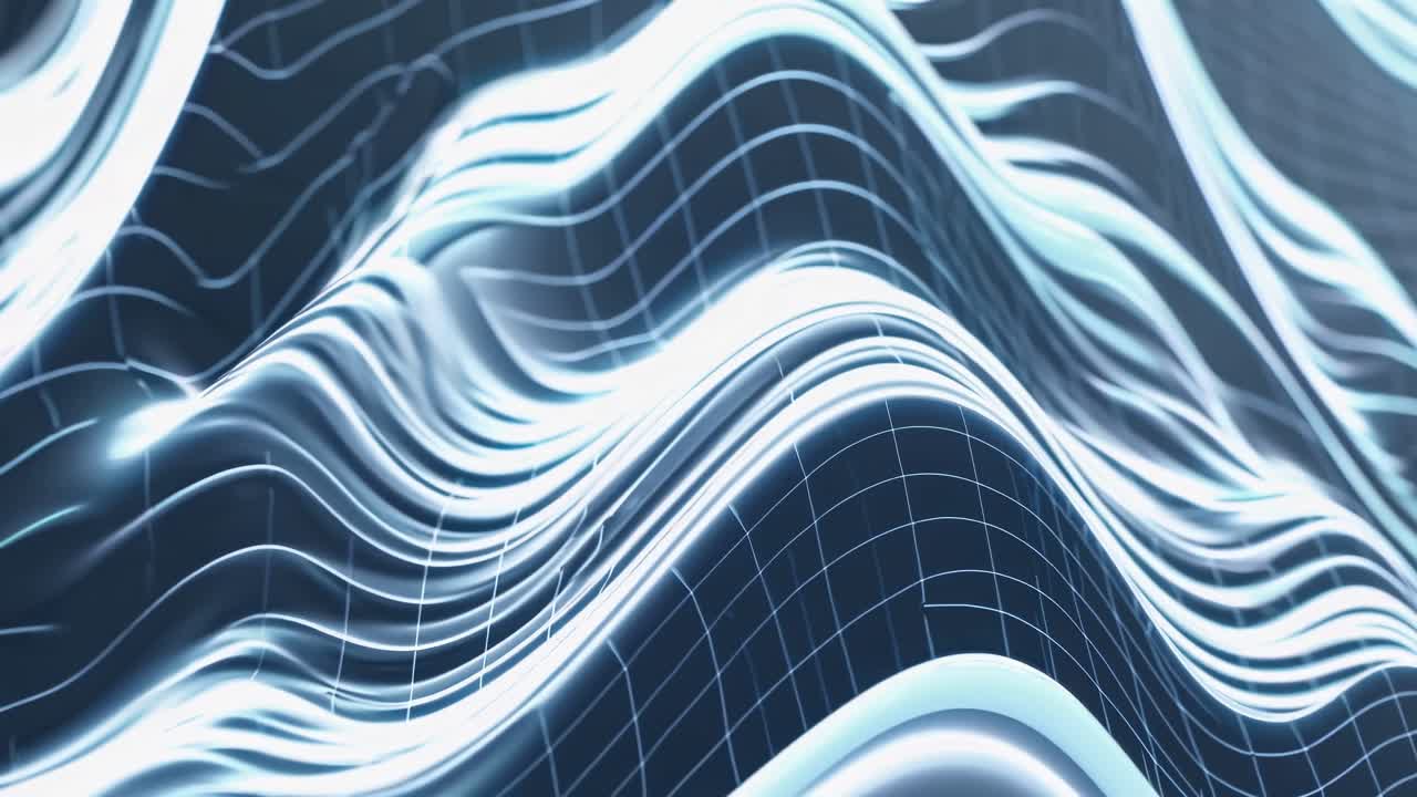 Abstract video of flowing, wavy lines with a grid pattern, captured from a high-angle view