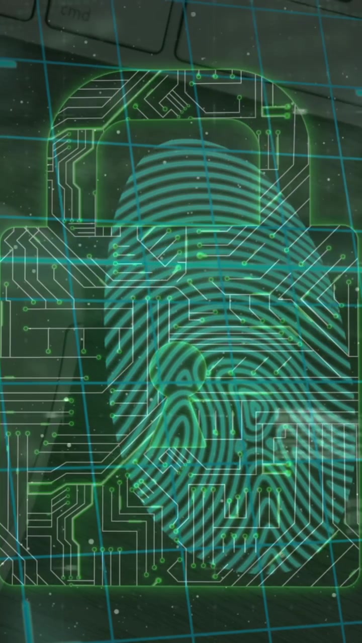 Digital Fingerprint and Padlock Security with Circuit Board Animation