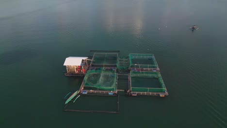 aerial view of fishpen cage farming in tagbilaran city bay, philippines