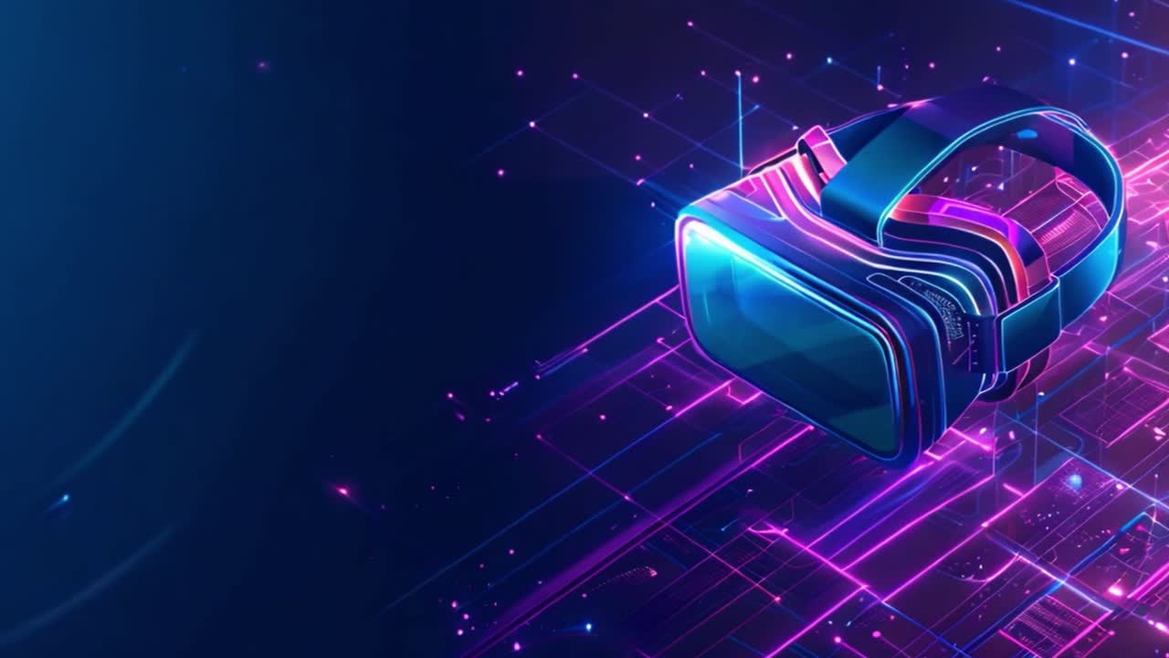 Futuristic Virtual Reality Headset in Digital Landscape