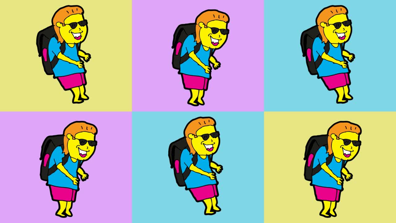 kids drawing pop art seamless background with theme of backpacker tourist