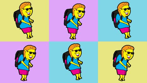 kids drawing pop art seamless background with theme of backpacker tourist