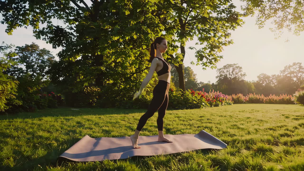 mujer practicando yoga en un parque