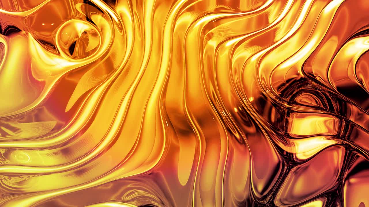 Looped abstract background with wavy sparkling golden liquid pattern on ...