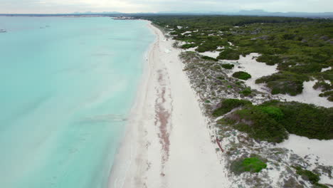 aerial of playa del trench beach in mallorca, spain