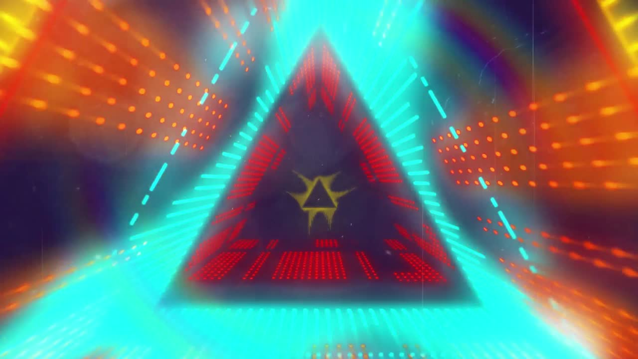 animación de puntos y líneas que forman un túnel triangular contra un fondo negro