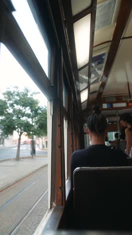 inside a tram in lisbon
