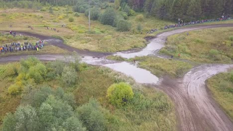aerial view of a dirt track race