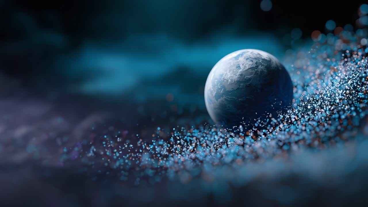 A Stunning Cosmic Scene of a Rotating Planet Surrounded by Colorful Stardust and Nebula Effects in a Dreamlike Outer Space Environment