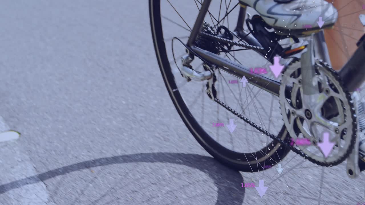 animación de conexiones con flechas sobre las piernas de un motociclista caucásico