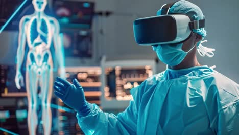 medical professional using virtual reality for anatomical visualization