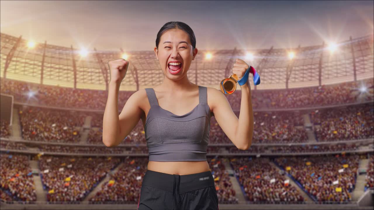 mujer celebrando la victoria en el estadio
