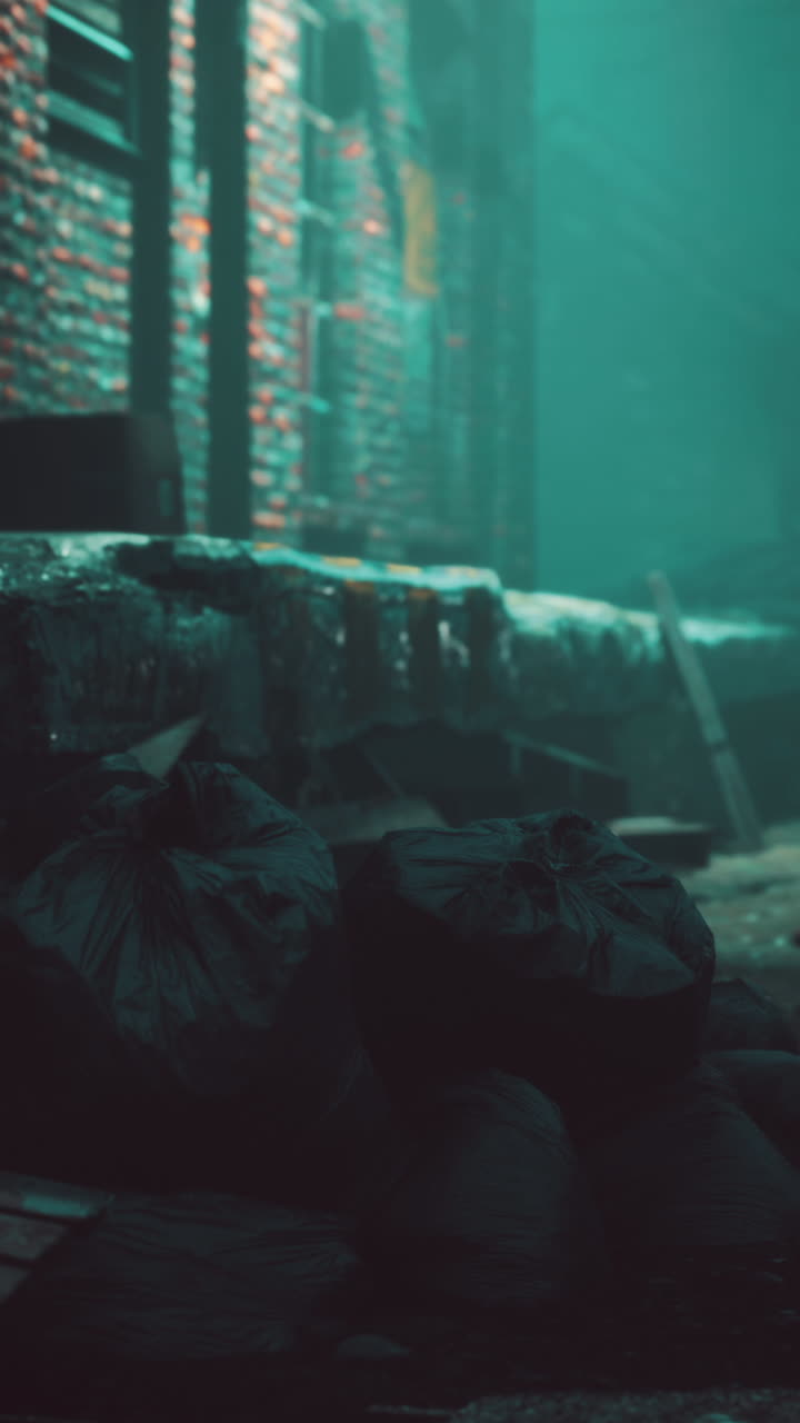 bolsas de basura negras en un callejón urbano