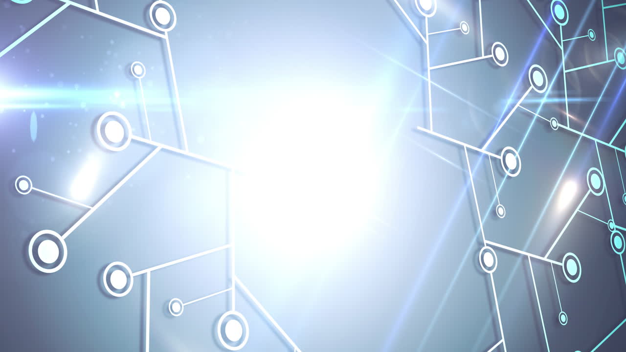 빛나는 배경 위에  ⁇ 색 노드를 가진 연결 네트워크의 애니메이션