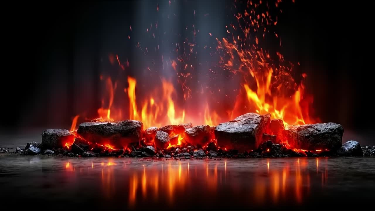 물체 중간 에 불타는 불