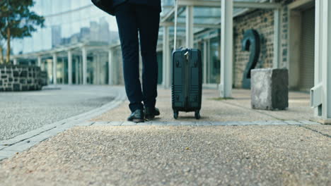 back, luggage and a business man walking to