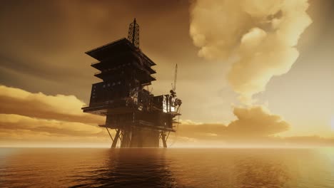 offshore jack up rig in the middle of the sea at sunset time