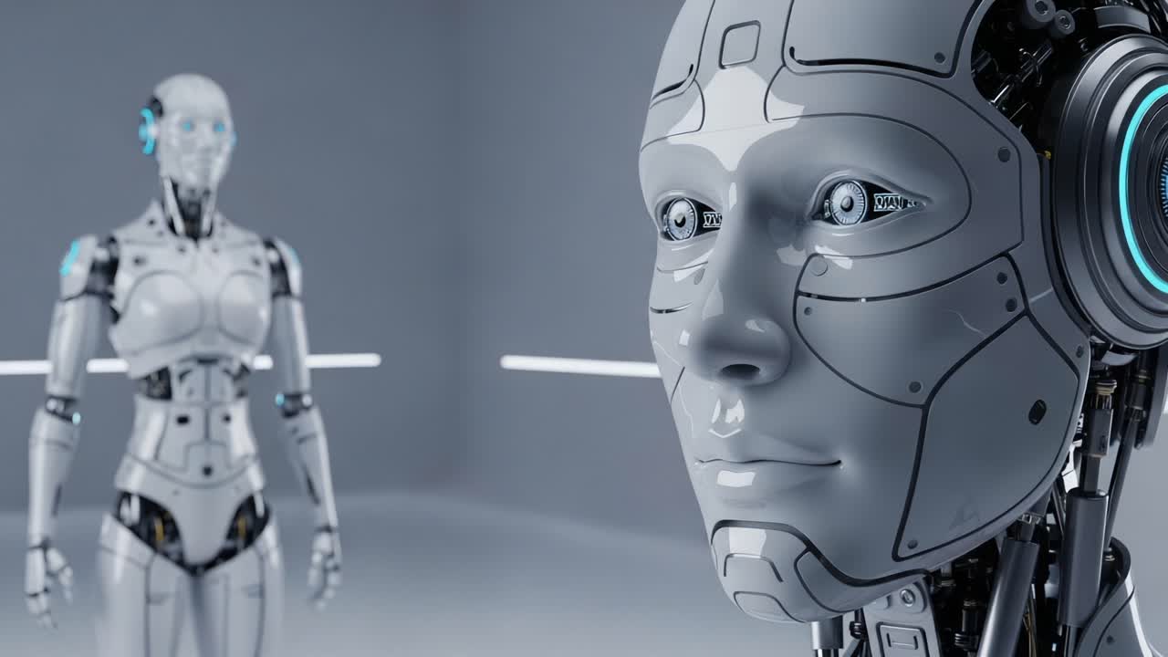 Exploring the Future of Robotics: A Captivating Encounter Between Advanced Humanoid Robots in a Minimalist Digital Environment