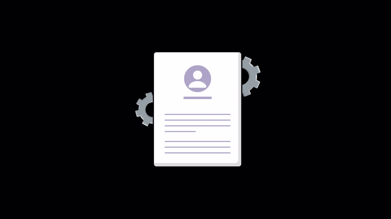 Animated Illustration of User Profile Document with Rotating Gears
