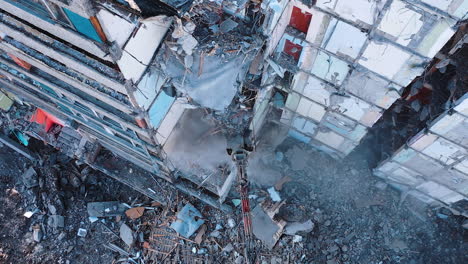drone view destroyed nature collapse. outdoor ruined construction.