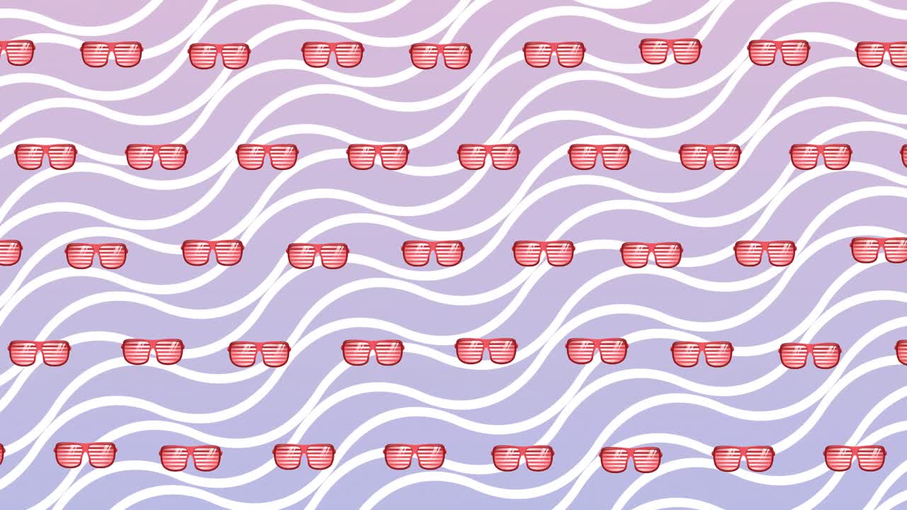 Animation of glasses over violet wavy background
