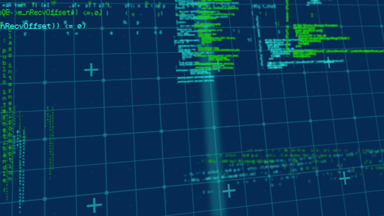 Animation of data processing on navy background