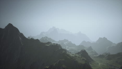 misty mountains in the clouds